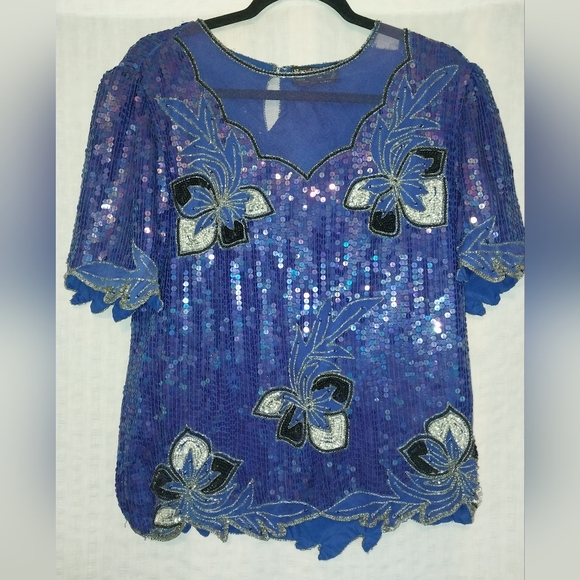 Vintage Size 6 Royal Feeling Silk And Sequin Top Please See Measurements - Picture 1 of 7